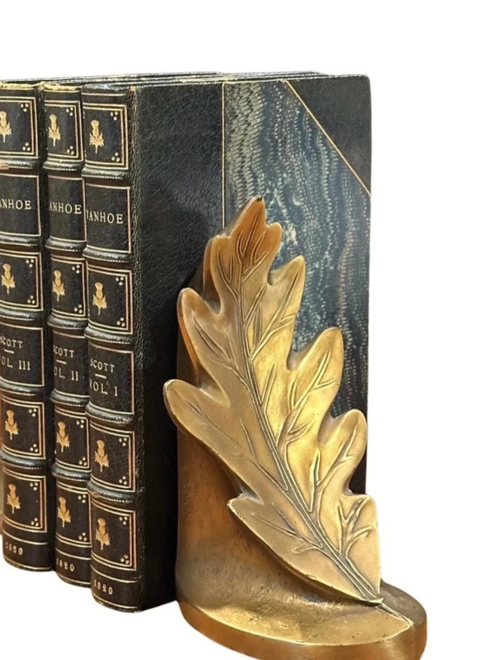 PMC Philadelphia Manufacturing Company Vintage Brass Plated Oak Leaf Bookend